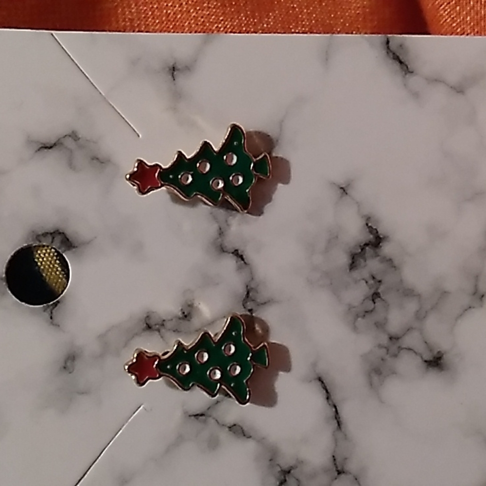 Hypoallergenic earrings Christmas tree 3/8 x 1/2 inches